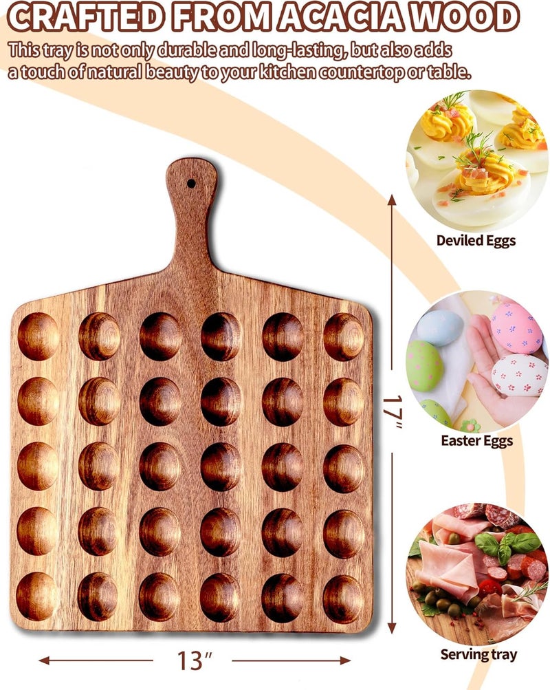 Erwuldor Acacia Wood Deviled Egg Platter-30 Holes Deviled Egg Tray.Square Multipurpose Charcuterie Board & Cheese Board for Kitchen Countertops. (Over Sized 17x13”) - Image 4